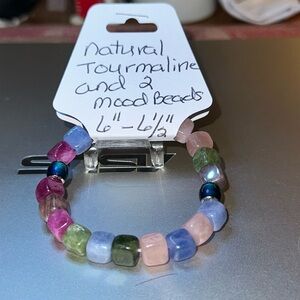 Hand Crafted Natural Tourmaline and Mood Beads Stretch Bracelet